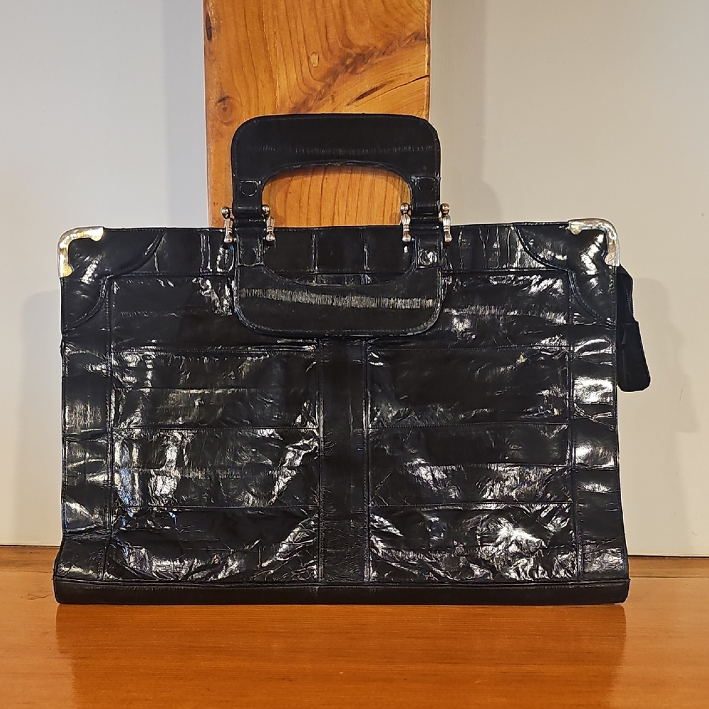 Elegant Vintage Black Eelskin Briefcase